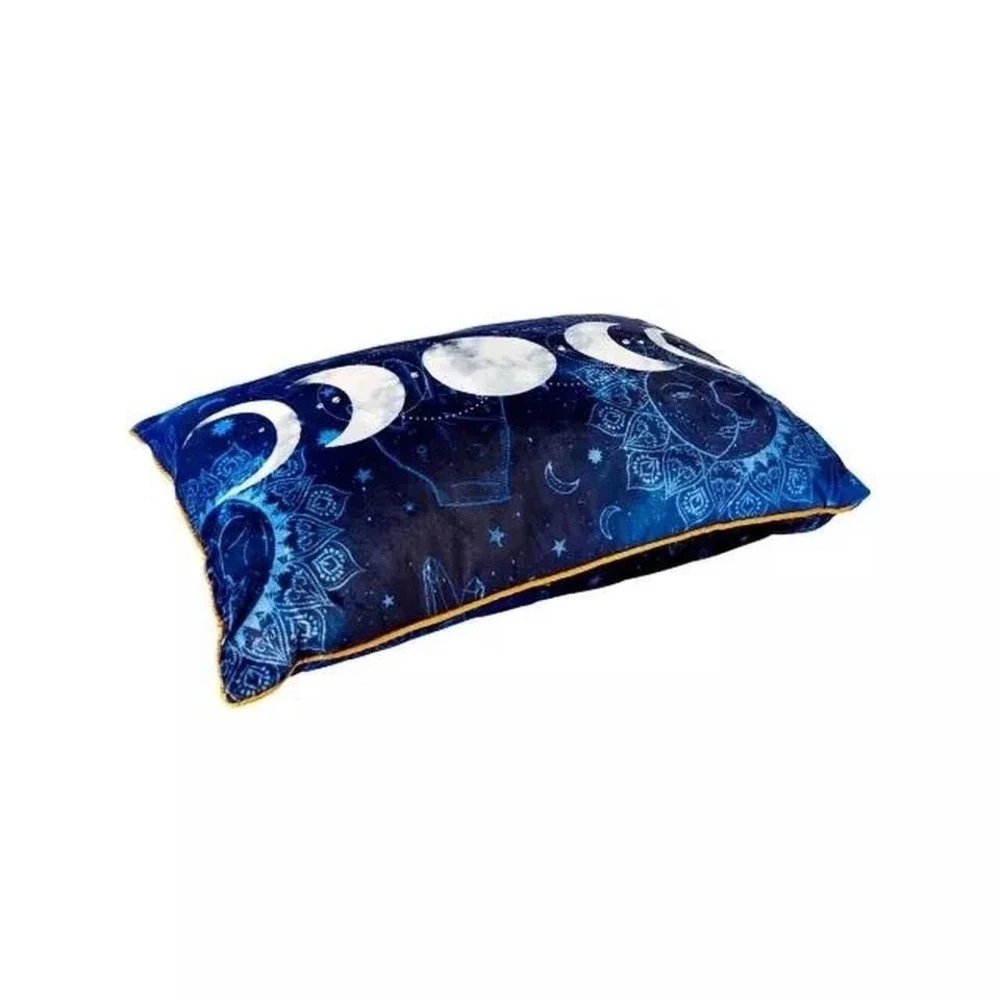 Tarot Moon Phase Pillow blue‎ with yellow trim, excellent condition 18
